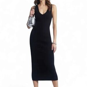 Rachel Zoe Black Sleeveless V-Neck Midi Dress